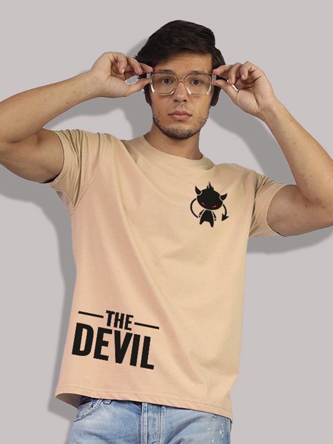 

Greylongg Men Typography Printed Round Neck Cotton T-shirt, Beige