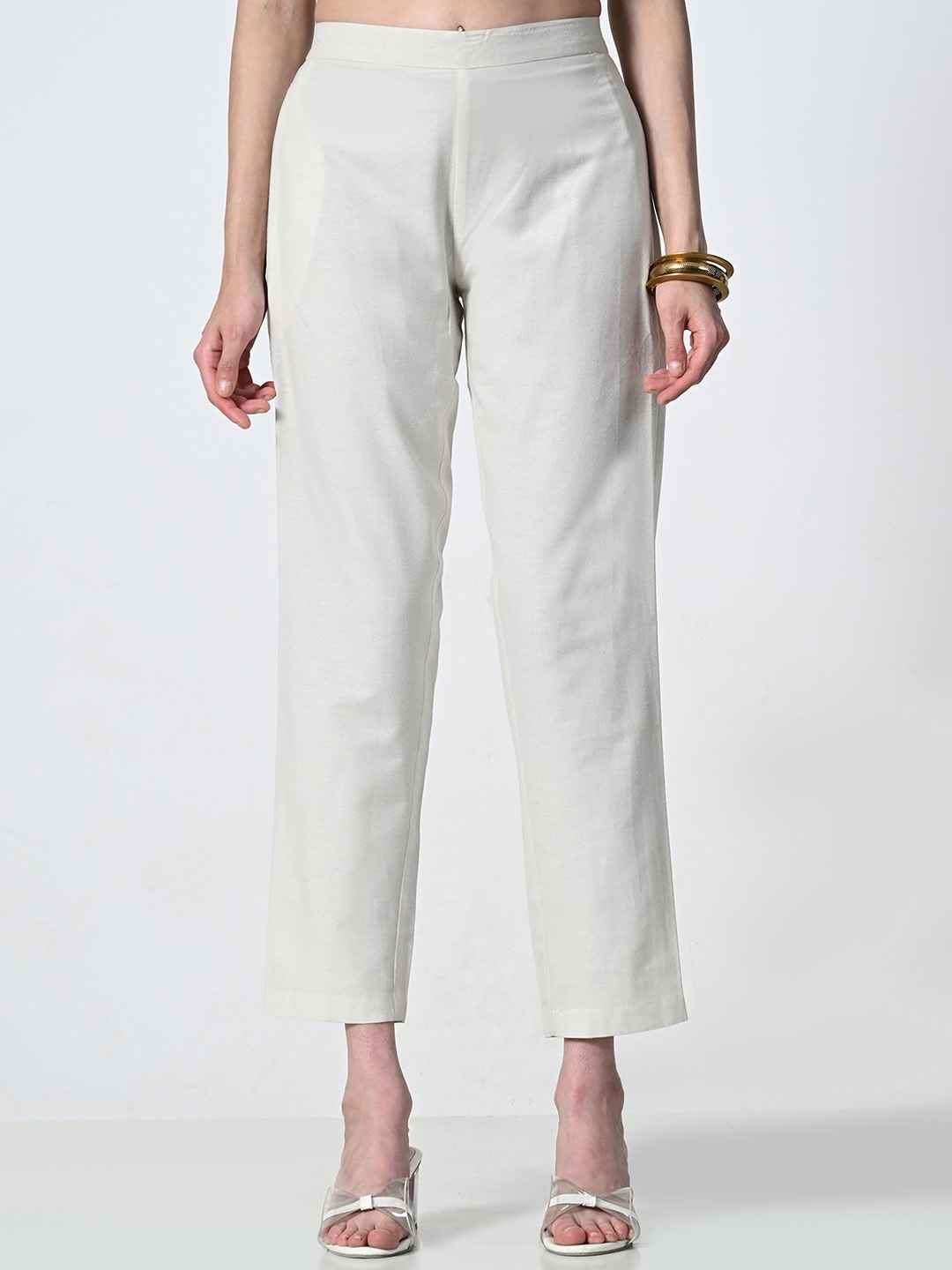 

ALL WAYS YOU Women Smart Straight Fit Mid-Rise Cropped Trousers, White