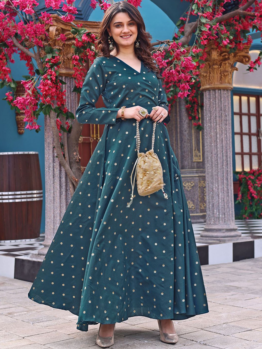 

Kedar Fab Woven Design V-Neck Anarkali Kurta, Blue