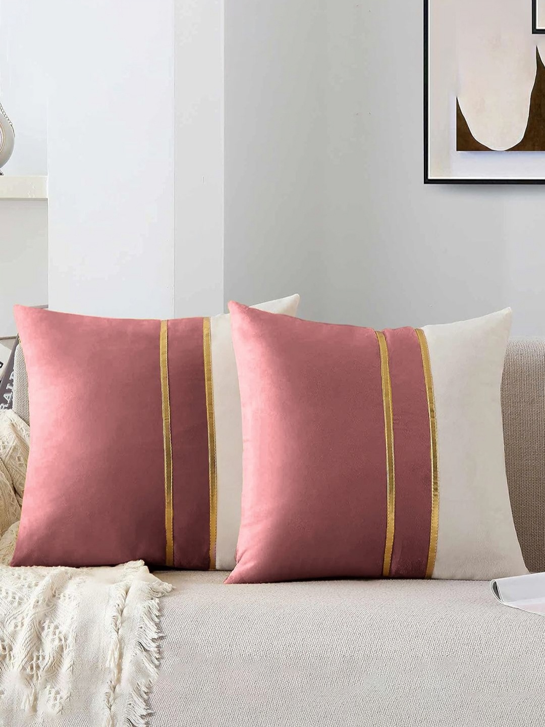 

AEROHAVEN Rose Gold And White 2 Pieces Velvet Square Cushion Covers