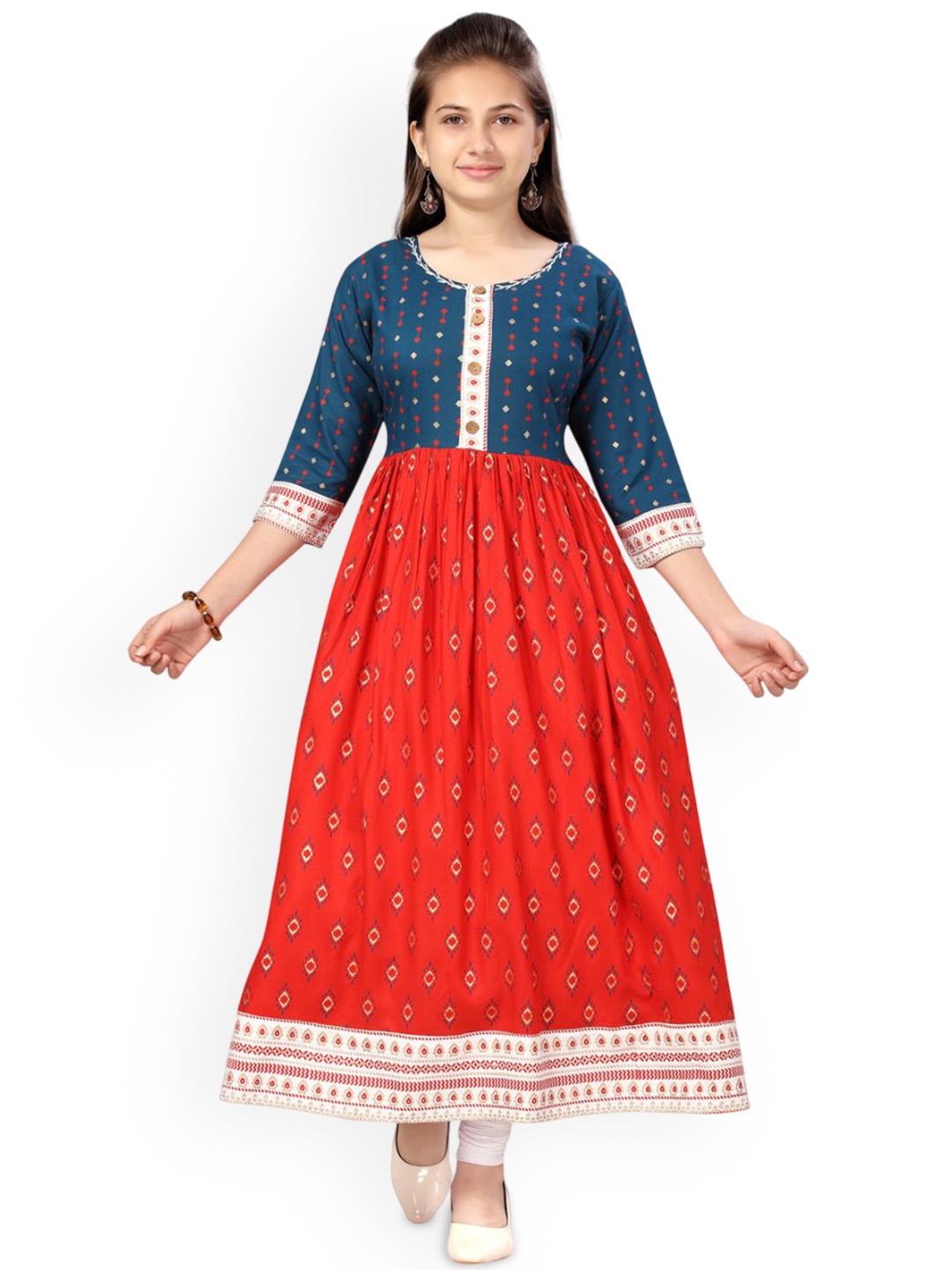

BAESD Girls Ethnic Motifs Printed Anarkali Kurta, Green