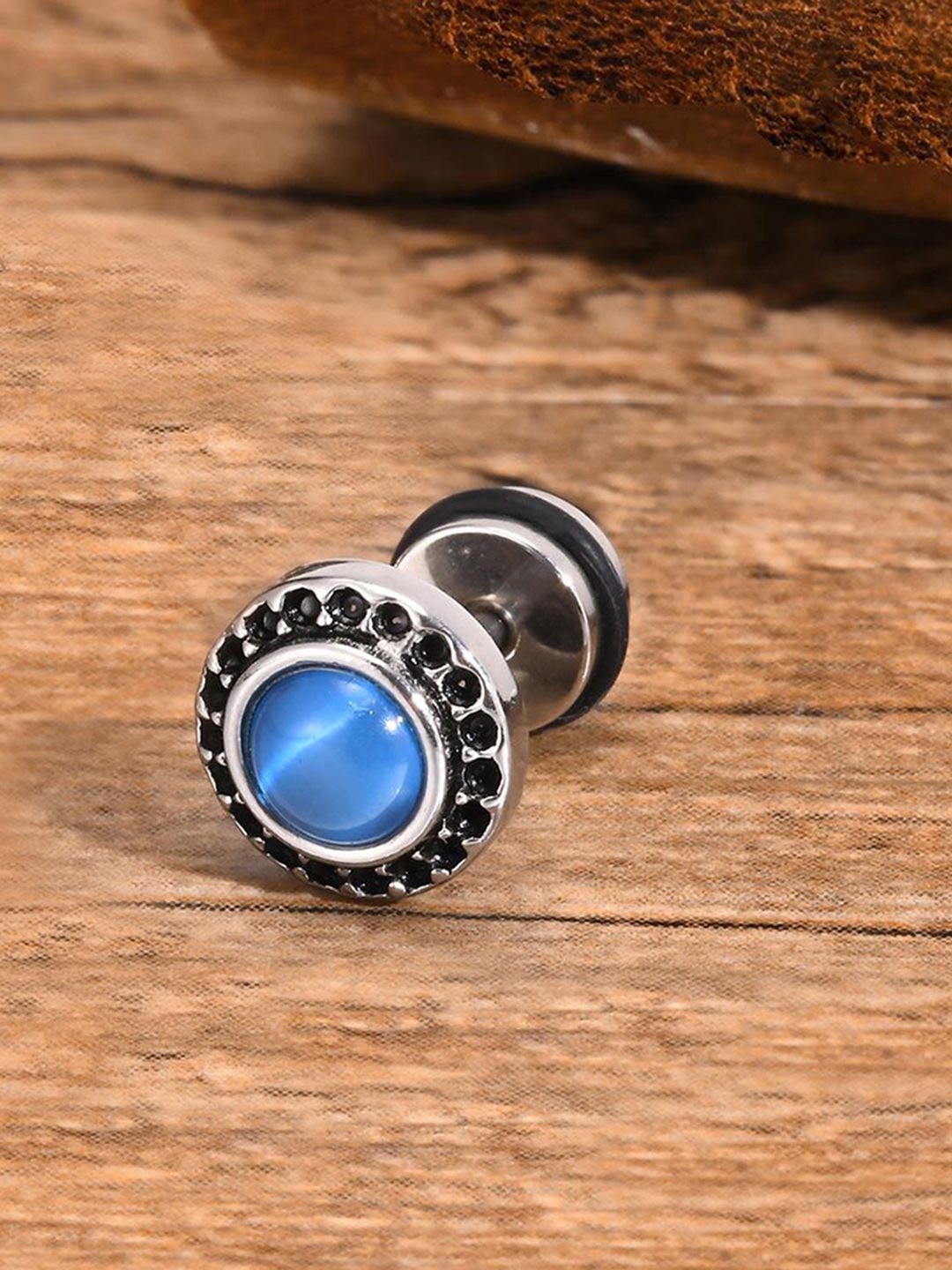 

Peora Silver-Plated Artificial Stones Studded Circular Shaped Stud, Blue