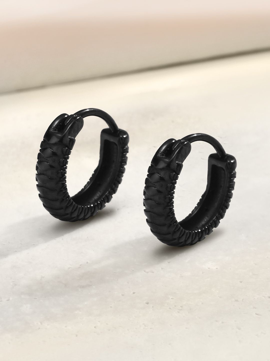 

Peora Mens Silver-Plated Stainless Steel Contemporary Hoop Earrings, Black