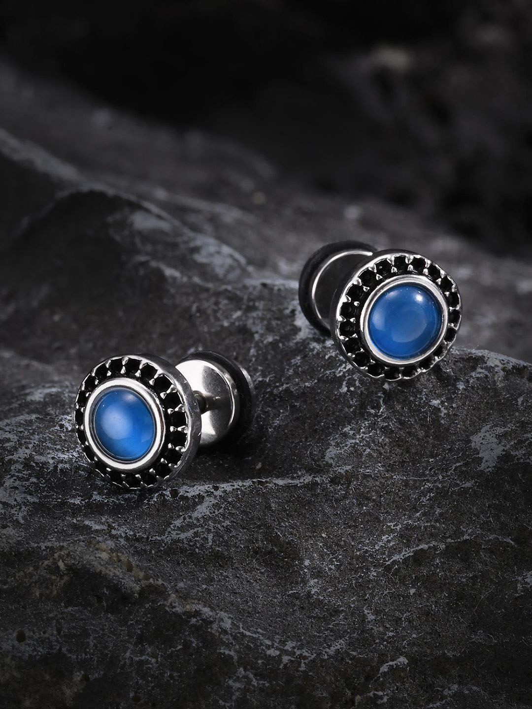 

Peora Silver-Plated Artificial Stones Studded Circular Shaped Studs, Blue