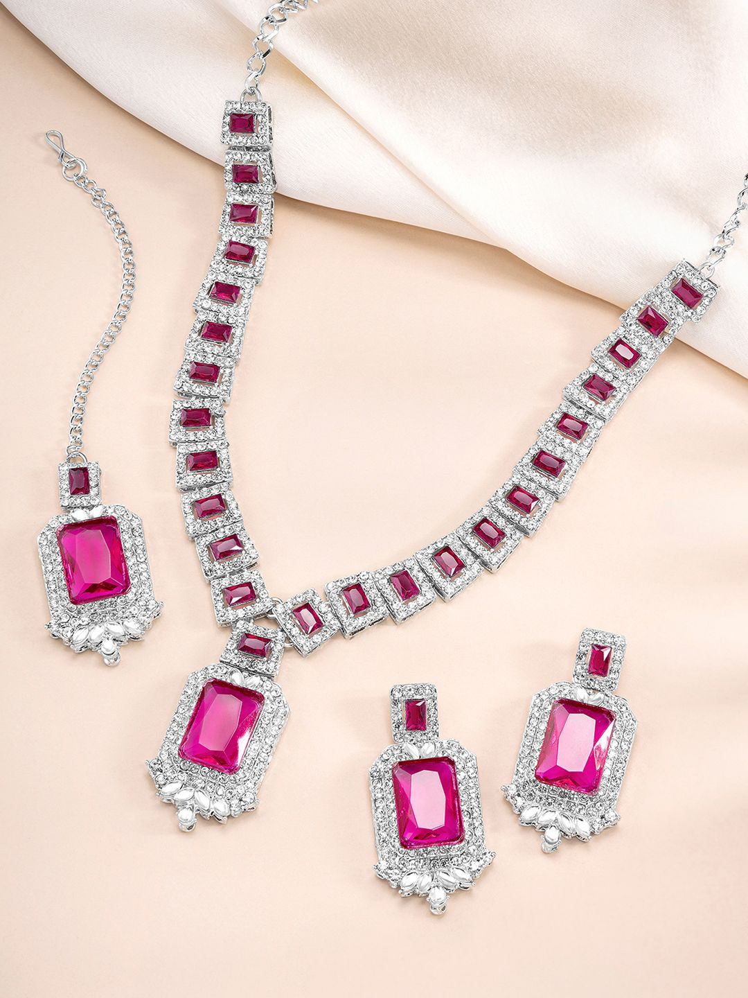 

Peora Sliver-Plated Cubic Zirconia Stone Studded Jewellery Set, Silver