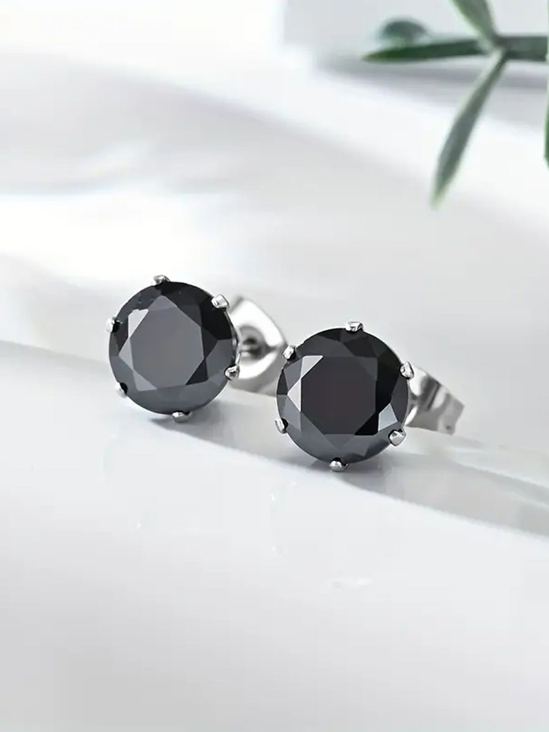 

Peora Silver-Plated Black Stone Studded Circular Shaped Studs