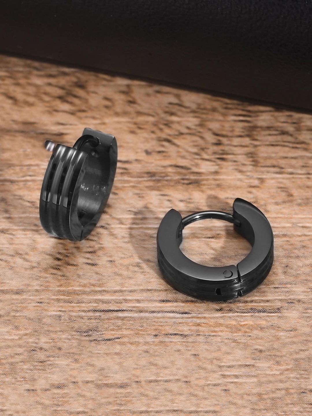 

Peora Stainless Steel Circular Shaped Hoop Earrings, Black