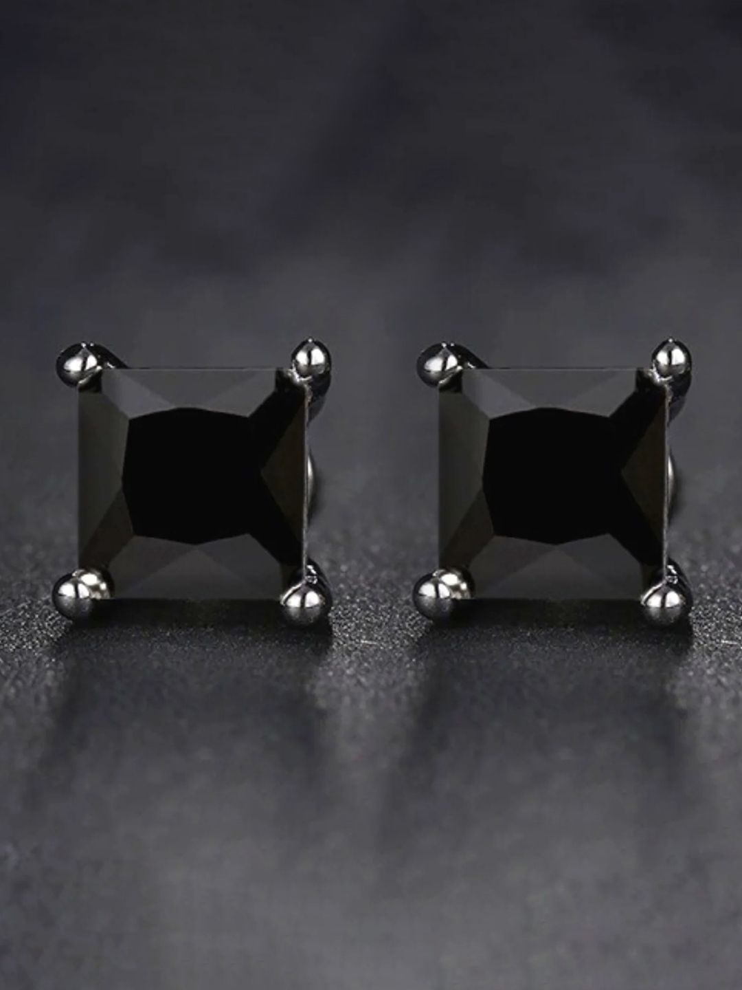 

Peora Silver-Plated Black Stone Studded Square Shaped Studs