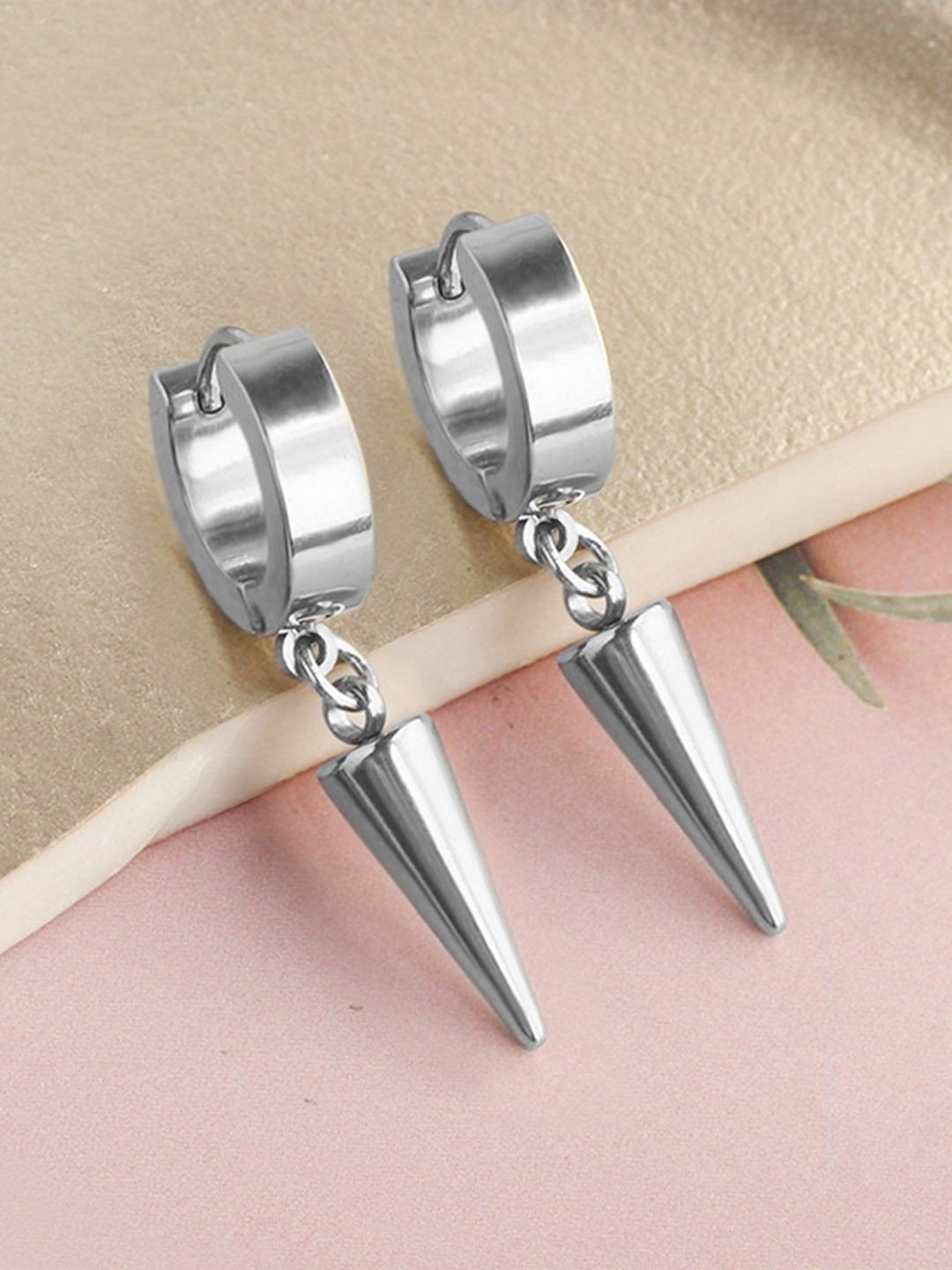 

Peora Stainless Steel Silver-Plated Geometric Shaped Drop Earrings