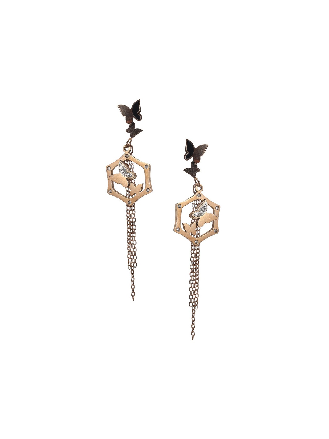 

SOLIBELLE 18K Gold-Plated Contemporary Shaped Drop Earrings