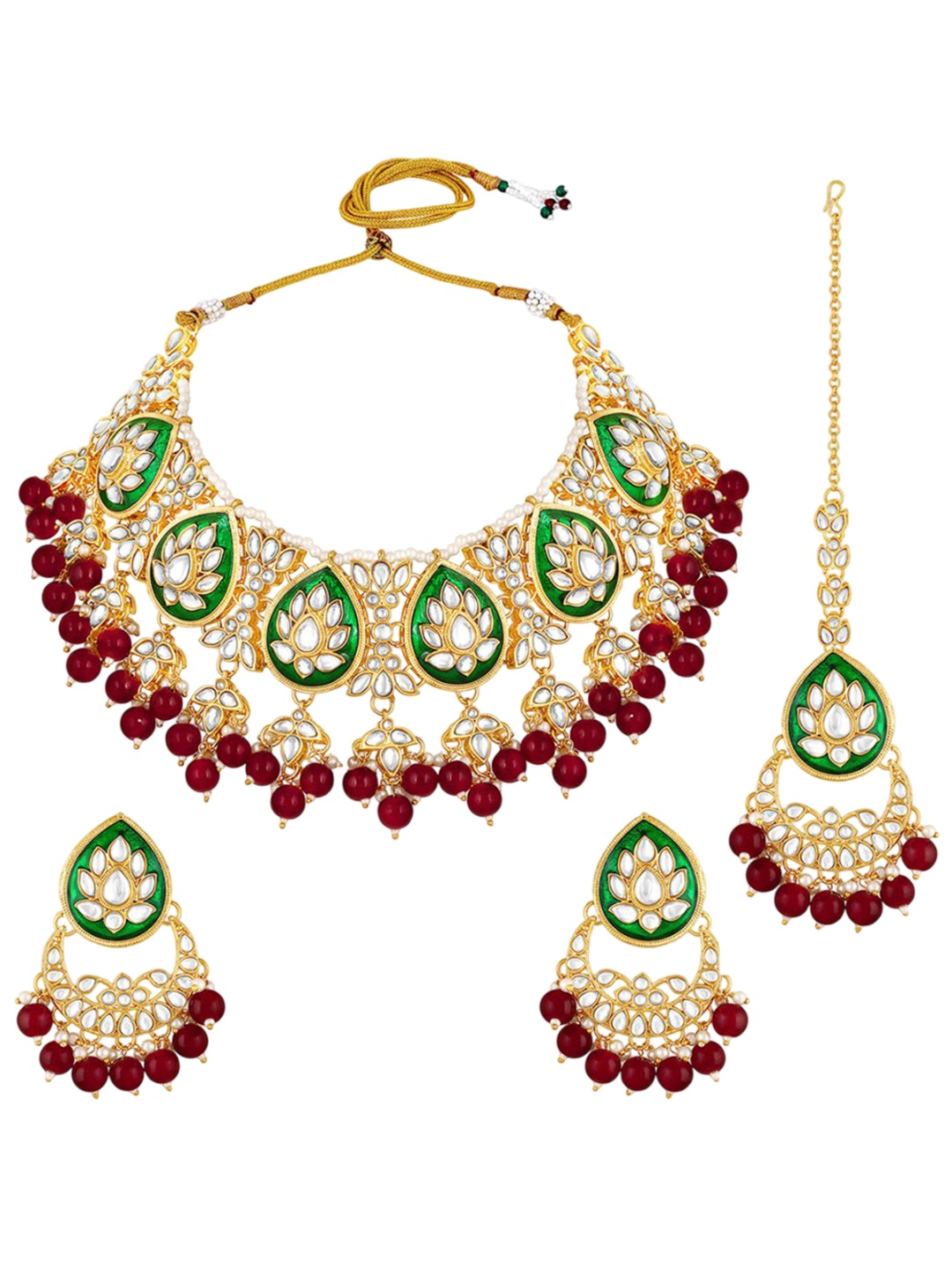 

Peora Gold-Plated Kundan Stone Studded & Beaded Jewellery Set