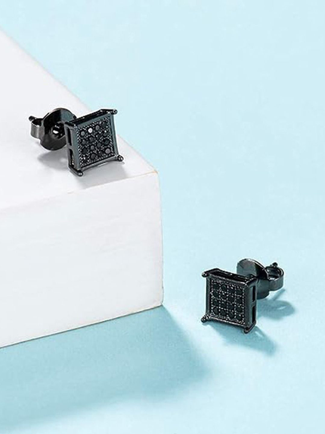 

Peora Stainless Steel Artificial Stone Studded Square Shaped Studs, Black