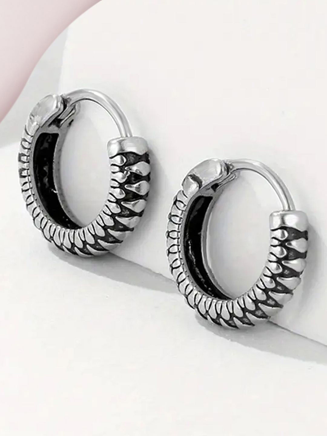 

Peora Stainless Steel Silver Plated Circular Shaped Hoop Earrings