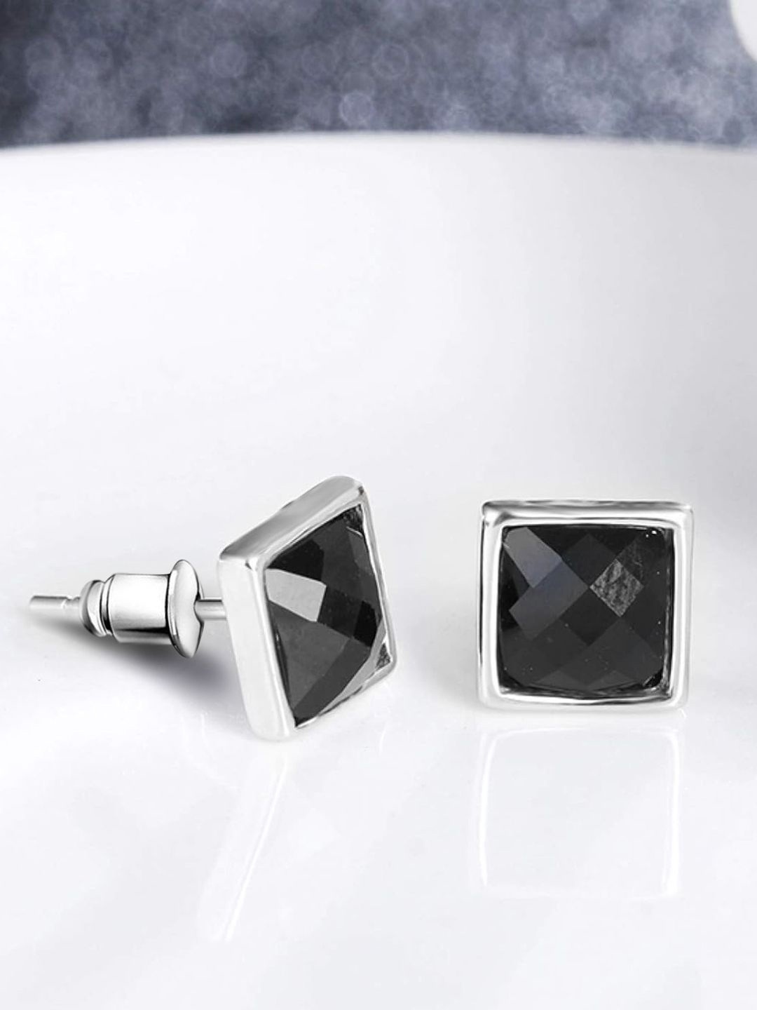 

Peora Silver Plated Artificial Stones Diamond Shaped Studs, Black