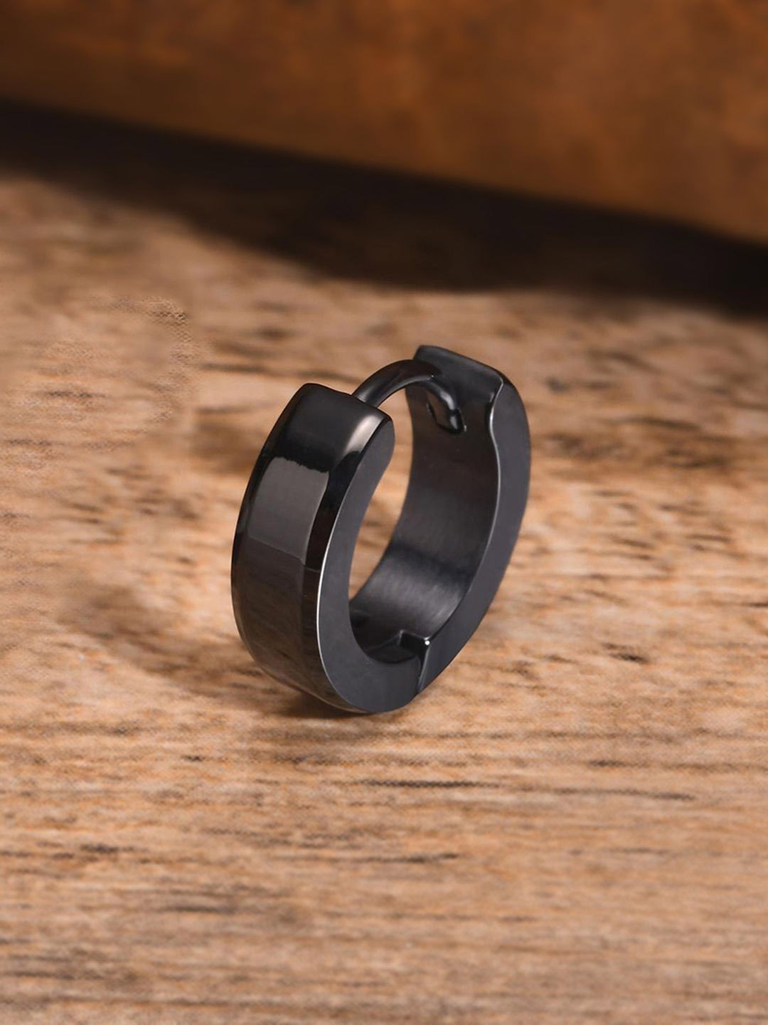 Peora Stainless Steel Circular Shaped Hoop Earrings, Black