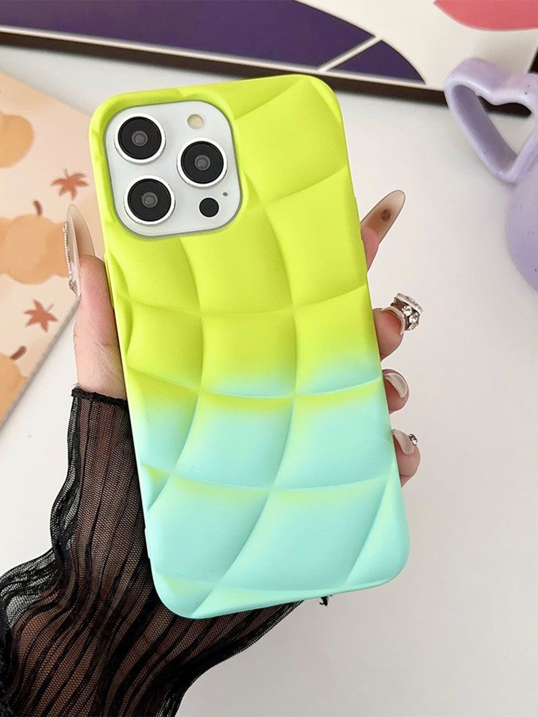 

Luxury Kase LK144 Spherical Gradient Colour Hemisphere Shape iPhone 14 Pro Back Case, Lime green