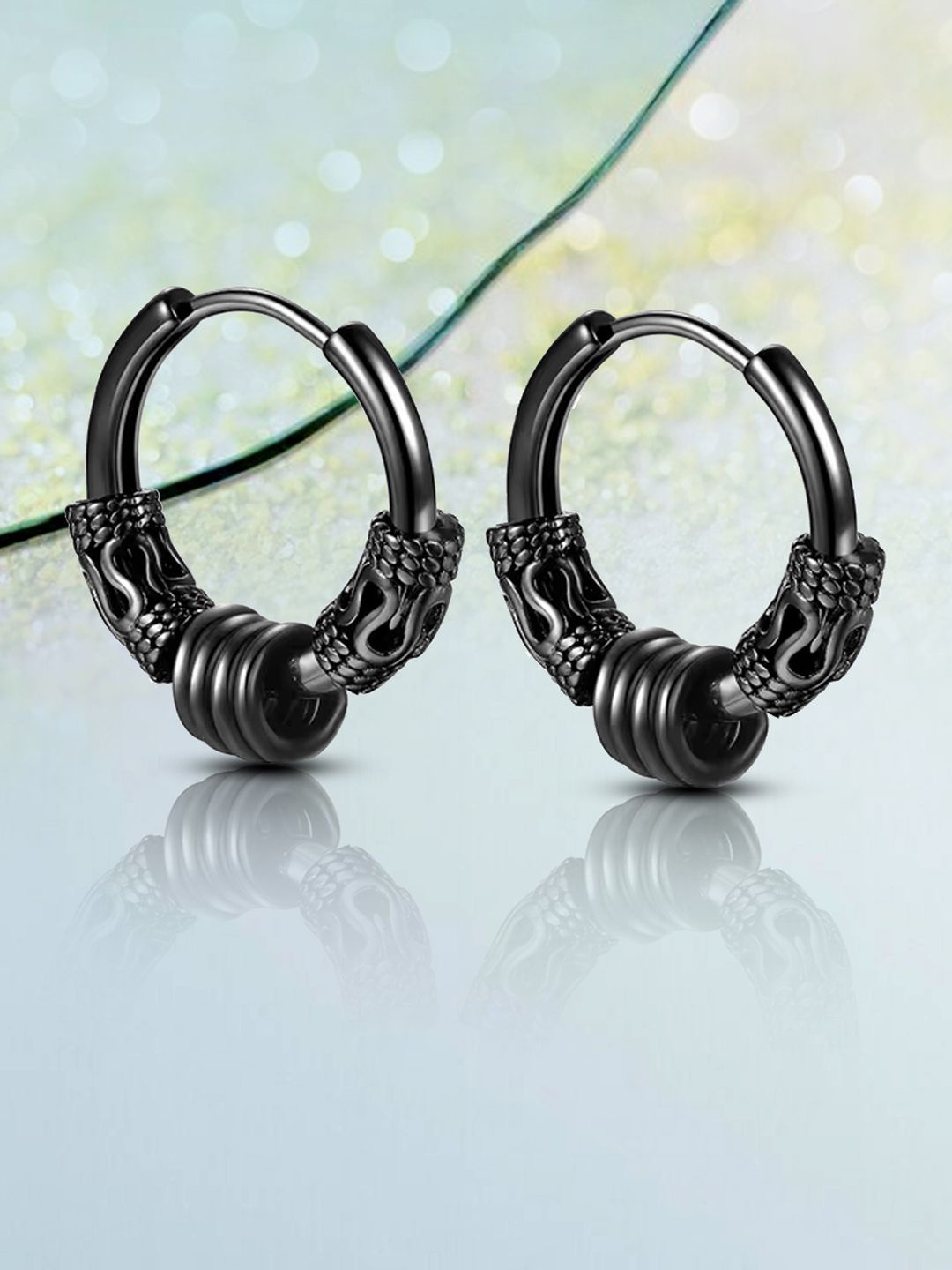 

Peora Stainless Steel Circular Shaped Hoop Earrings, Black