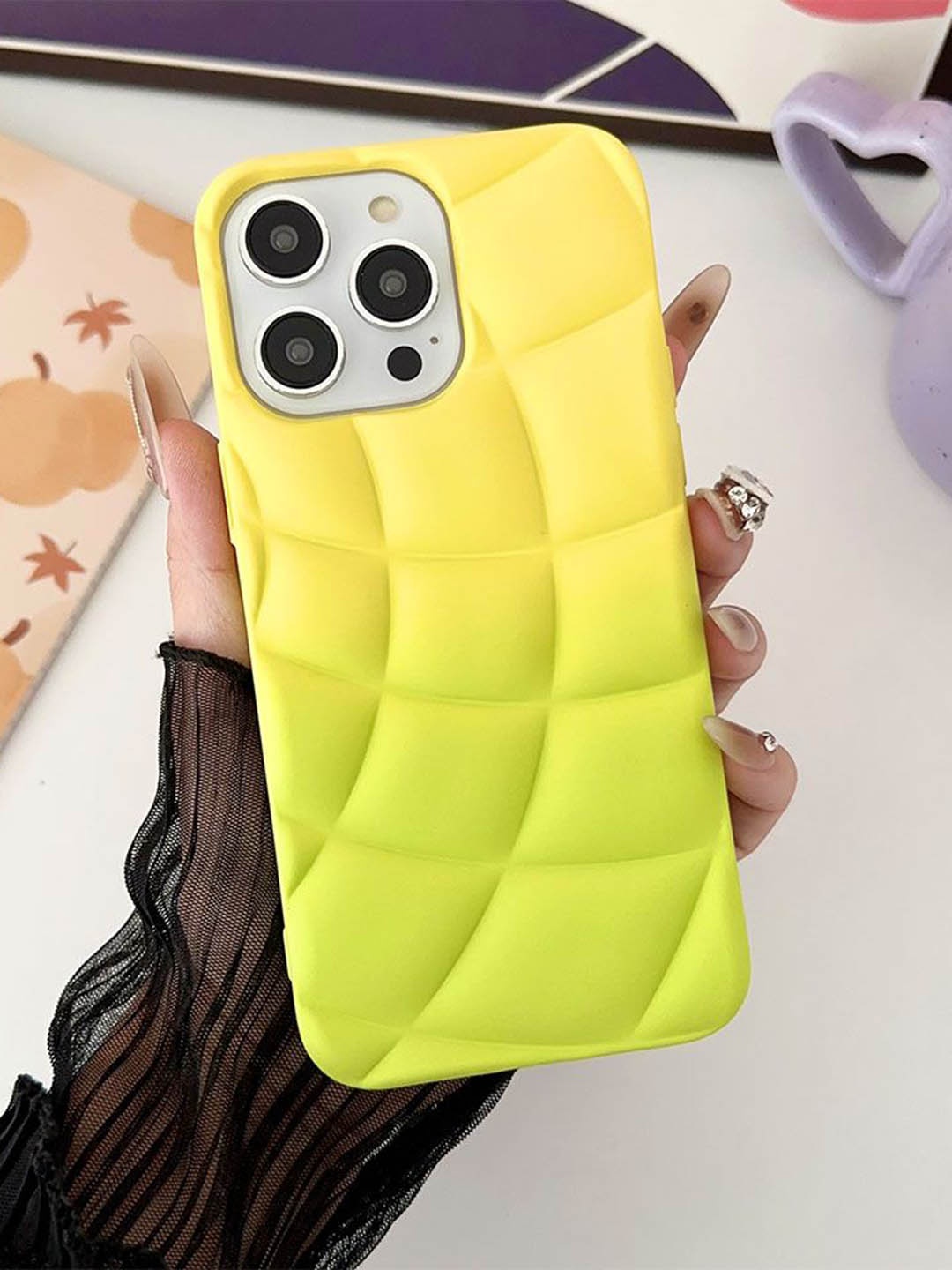 

Luxury Kase LK144 Spherical Gradient Colour Hemisphere Shape iPhone 14 Pro Max Back Case, Yellow