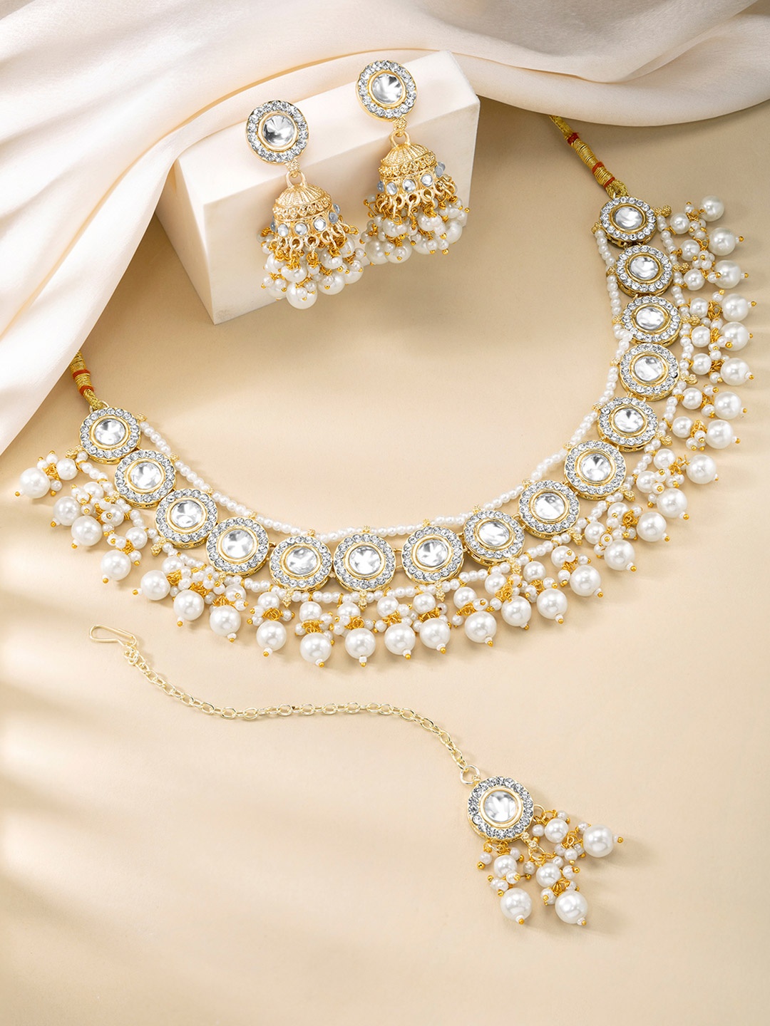 

Peora Gold-Plated Cubic Zirconia-Studded & Beaded Jewellery Set