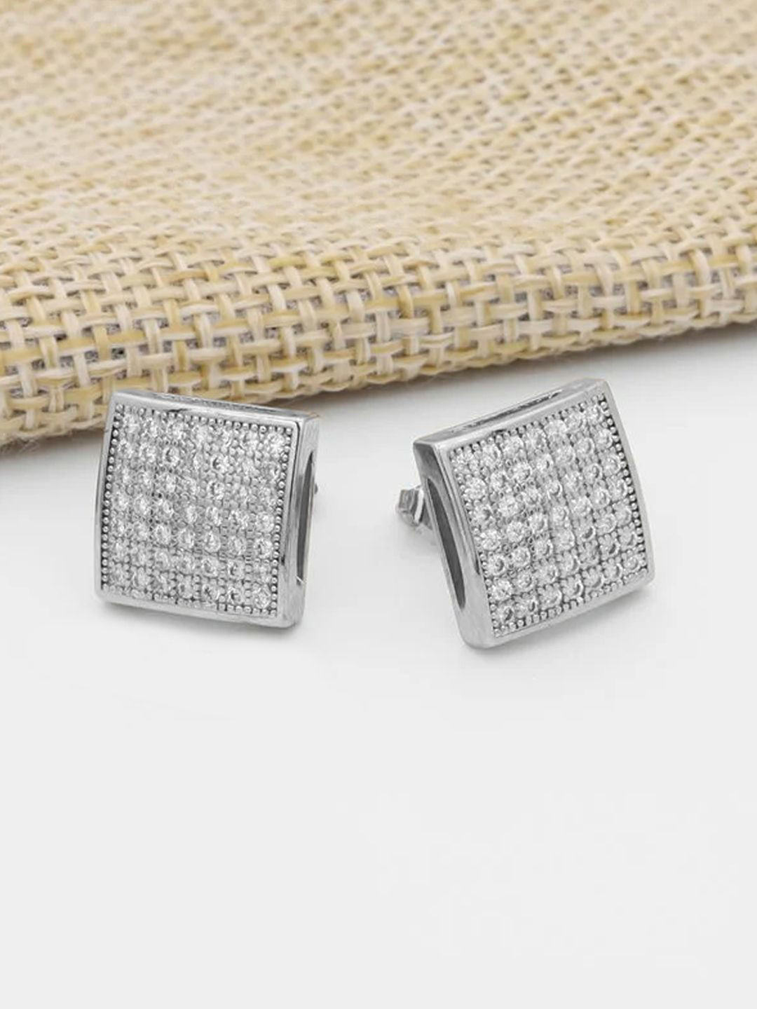

Peora Silver-Plated Cubic Zirconia Studded Square Shaped Studs