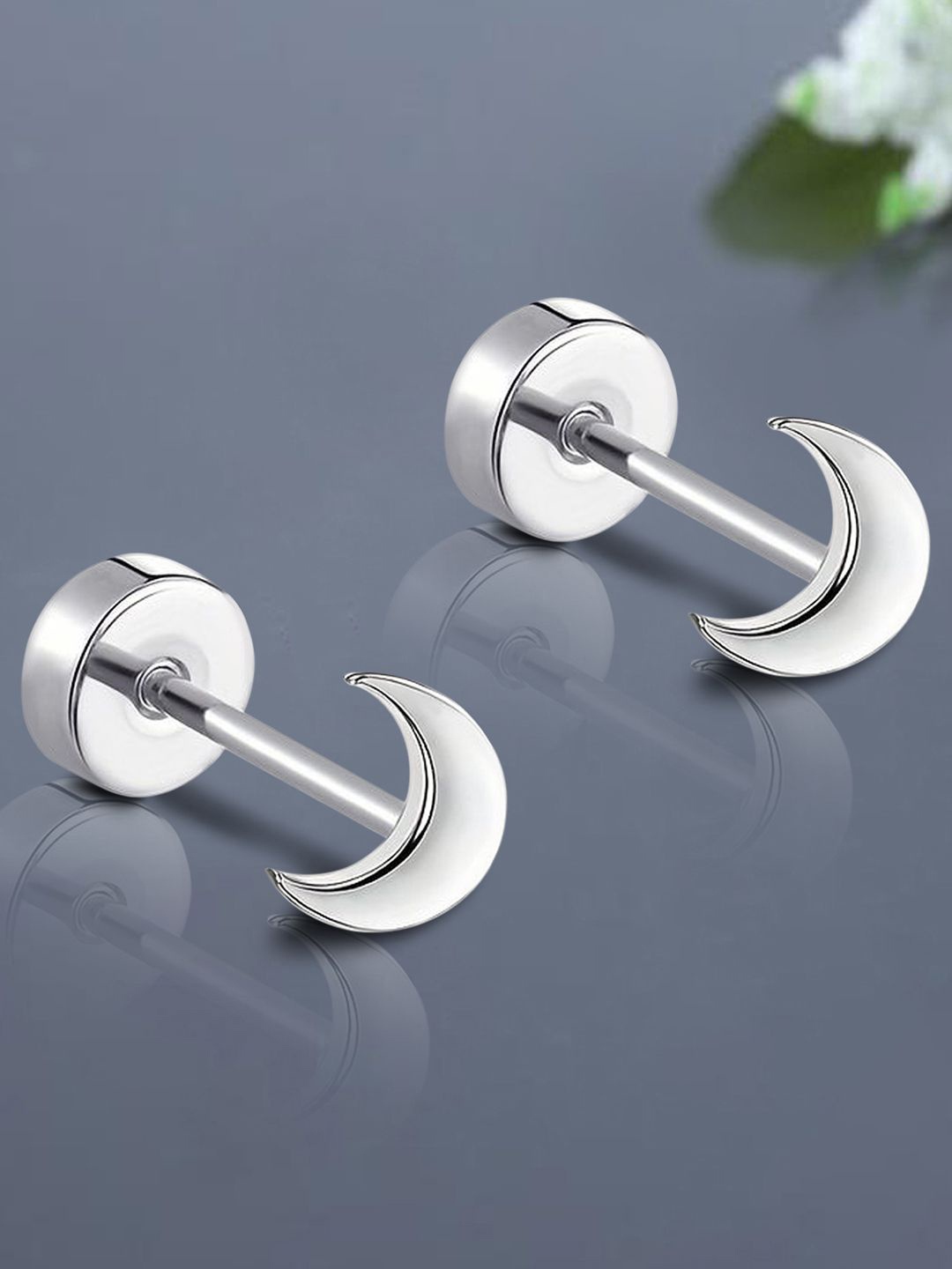 

Peora Stainless Steel Silver-Plated Crescent Shaped Studs