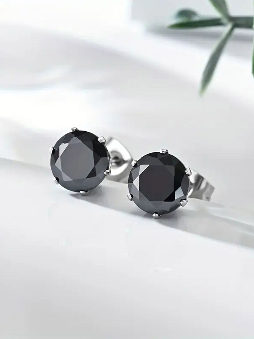 

Peora Silver-Plated Black Stone Studded Circular Shaped Studs