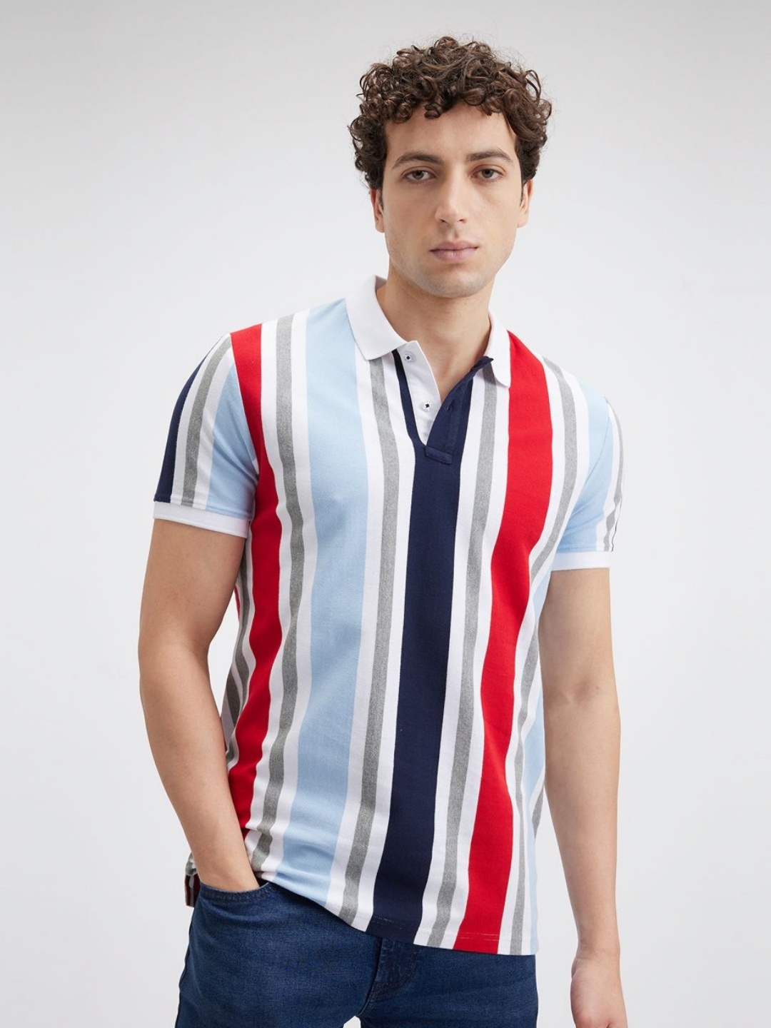 

Pepe Jeans Men Striped Polo Collar Cotton Slim Fit T-shirt, Red