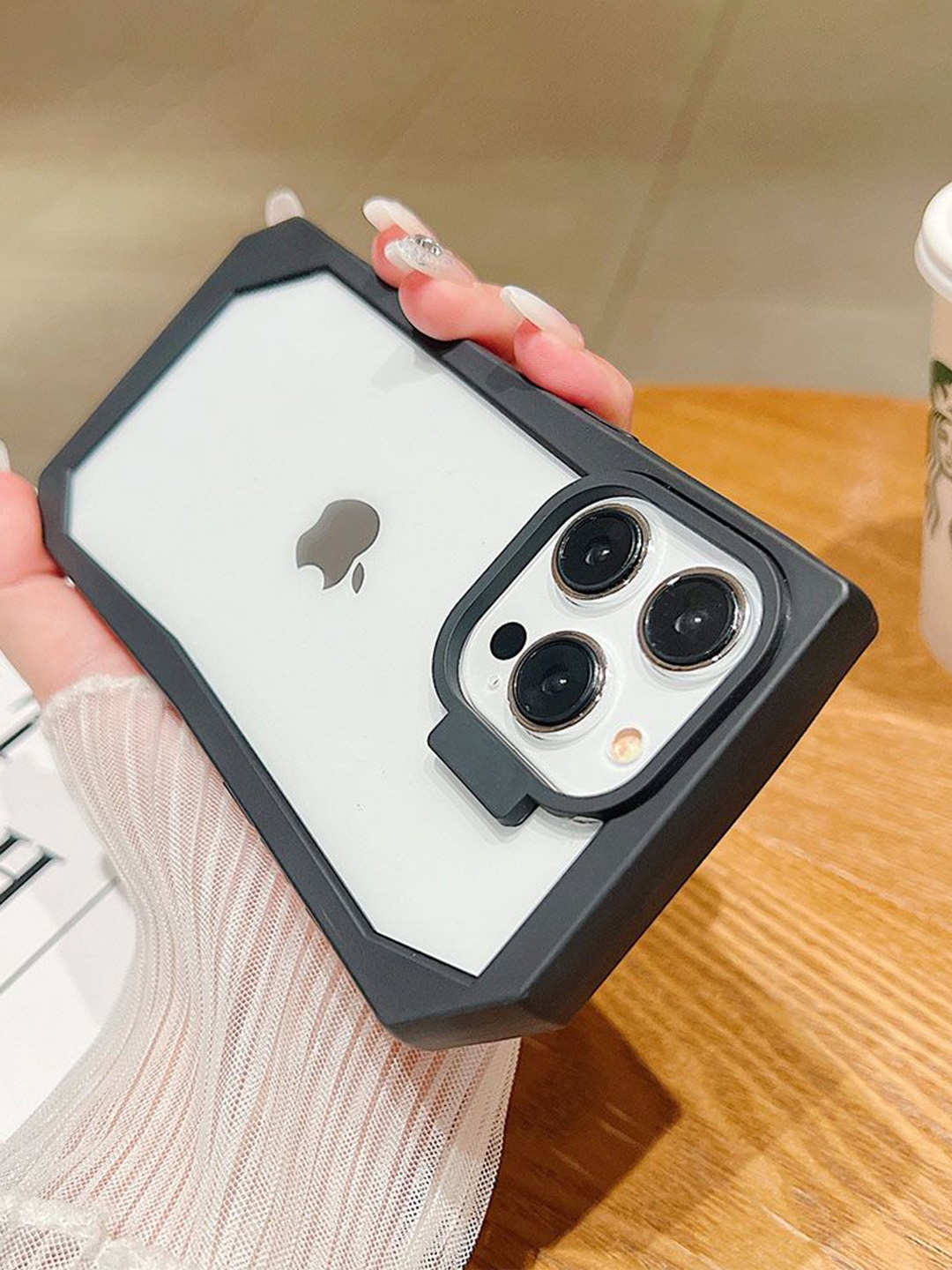 

Luxury Kase LK141 Simple Transparent Irregular Shape iPhone 14 Pro Max Back Case, Black