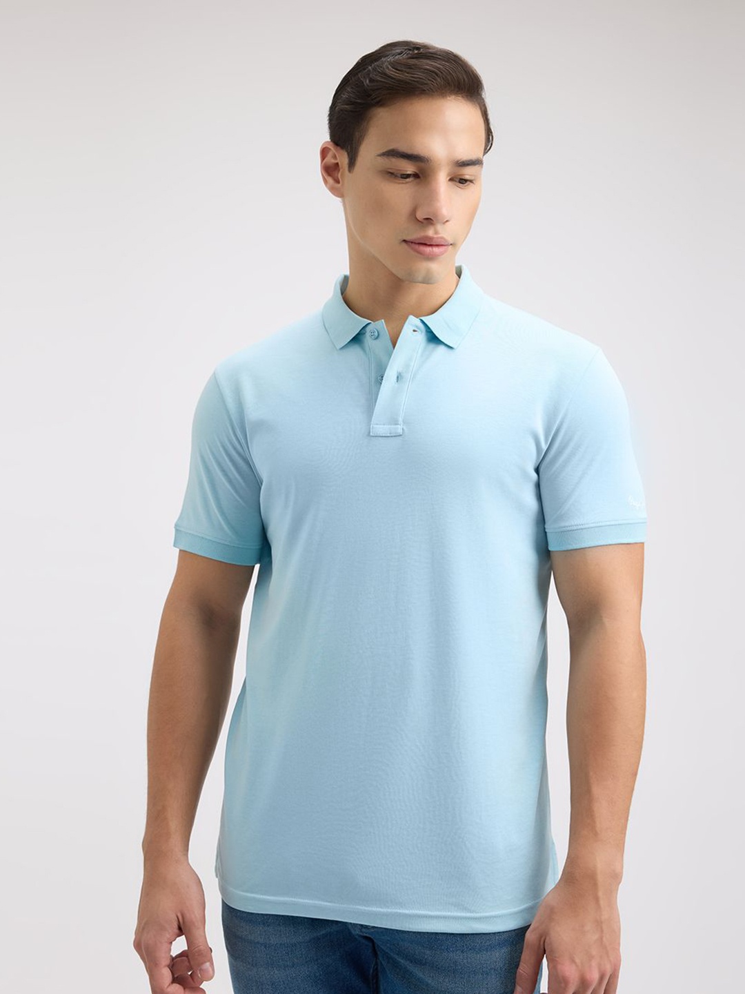 

Pepe Jeans Men Solid Polo Collar Cotton T-shirt, Blue