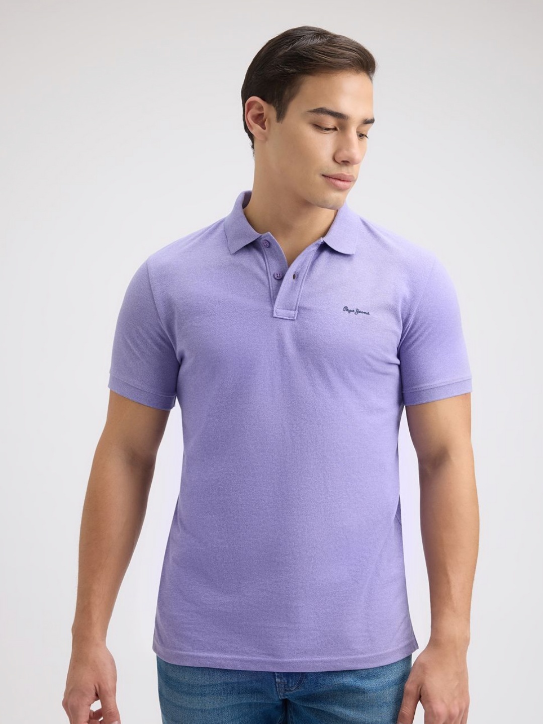 

Pepe Jeans Men Solid Polo Collar Cotton T-shirt, Purple