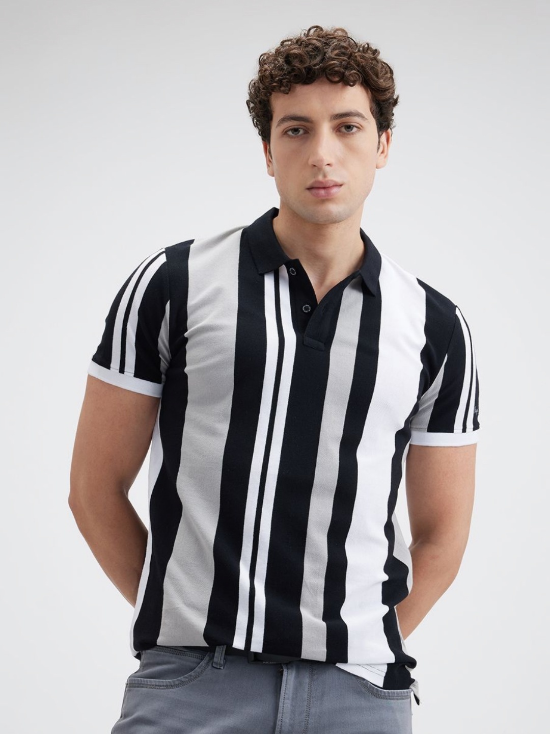 

Pepe Jeans Men Striped Polo Collar Cotton T-shirt, Black