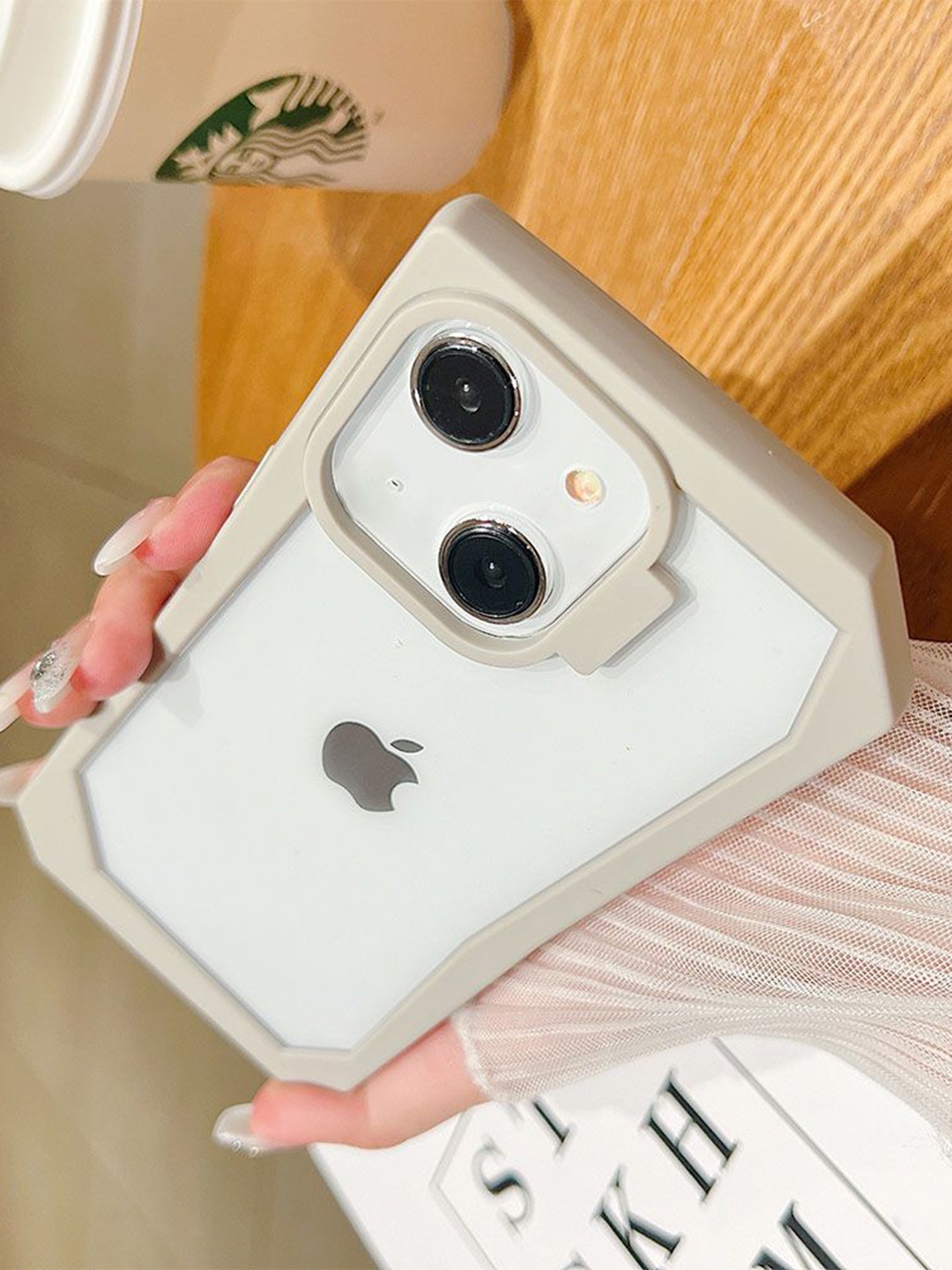

Luxury Kase LK141 Simple Transparent Irregular Shape iPhone 14 Back Case, White