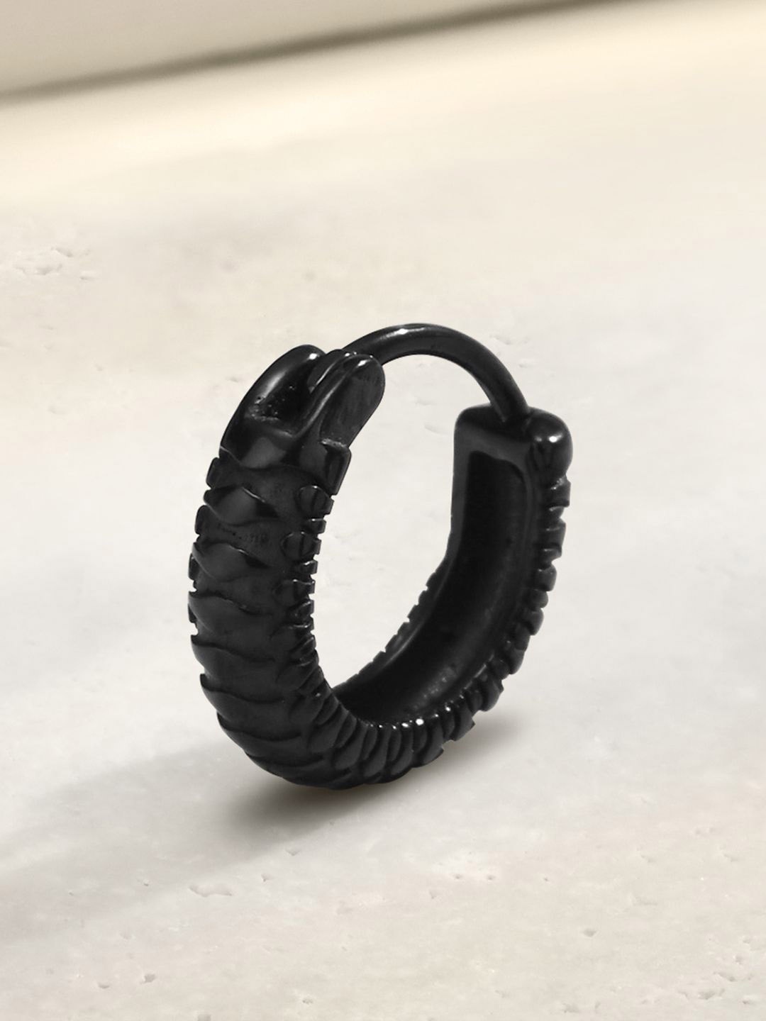 

Peora Stainless Steel Circular Shaped Hoop Earrings, Black
