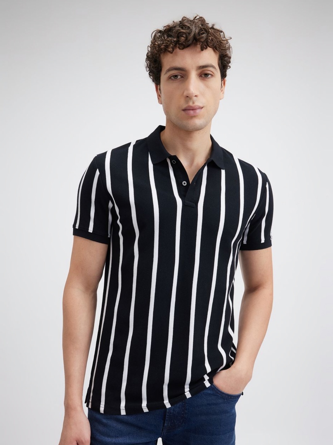 

Pepe Jeans Men Striped Polo Collar Cotton T-shirt, Black