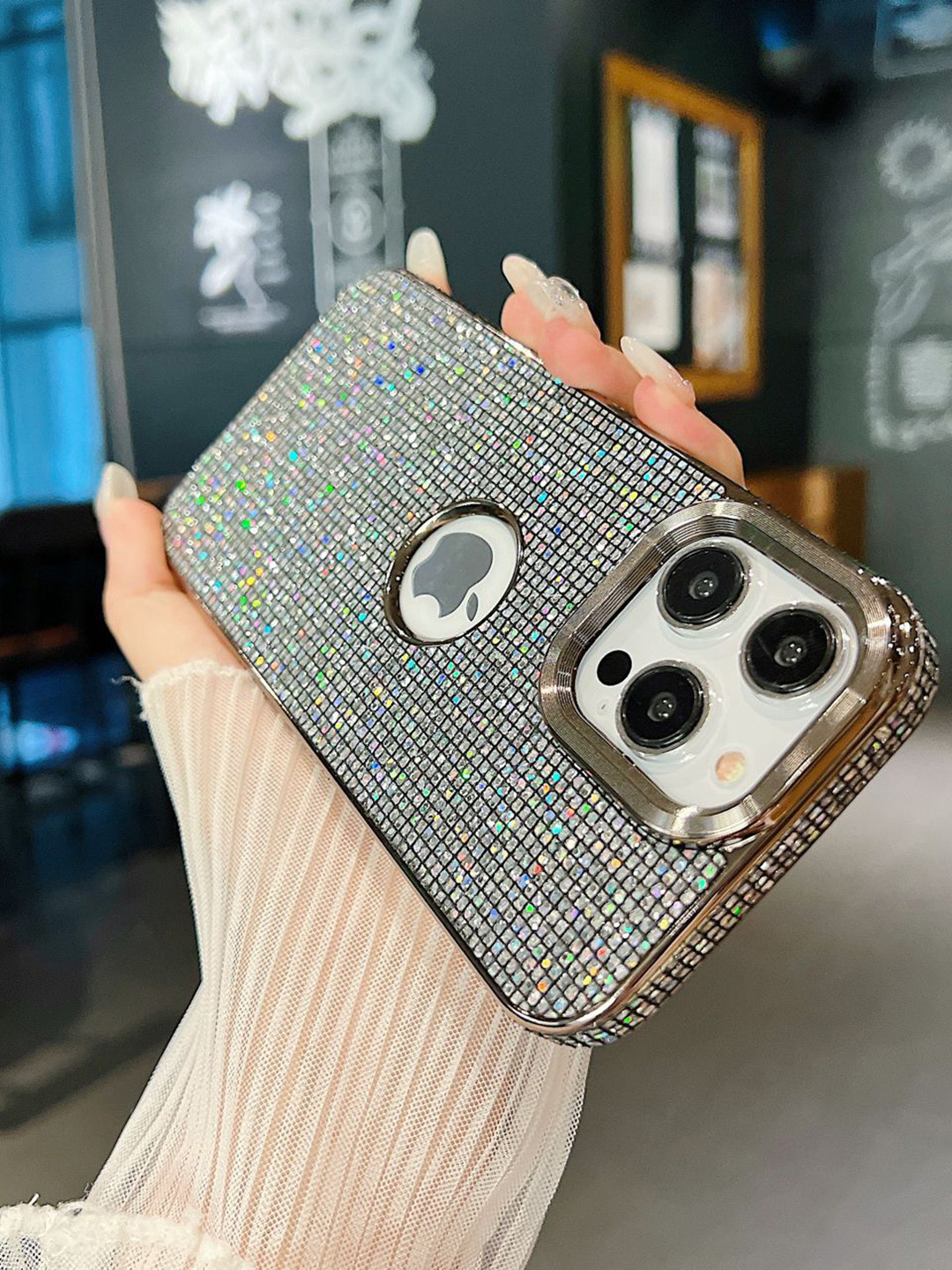 

Luxury Kase LK140 Fashion Bling Glitter iPhone 14 Pro Back Case, Grey