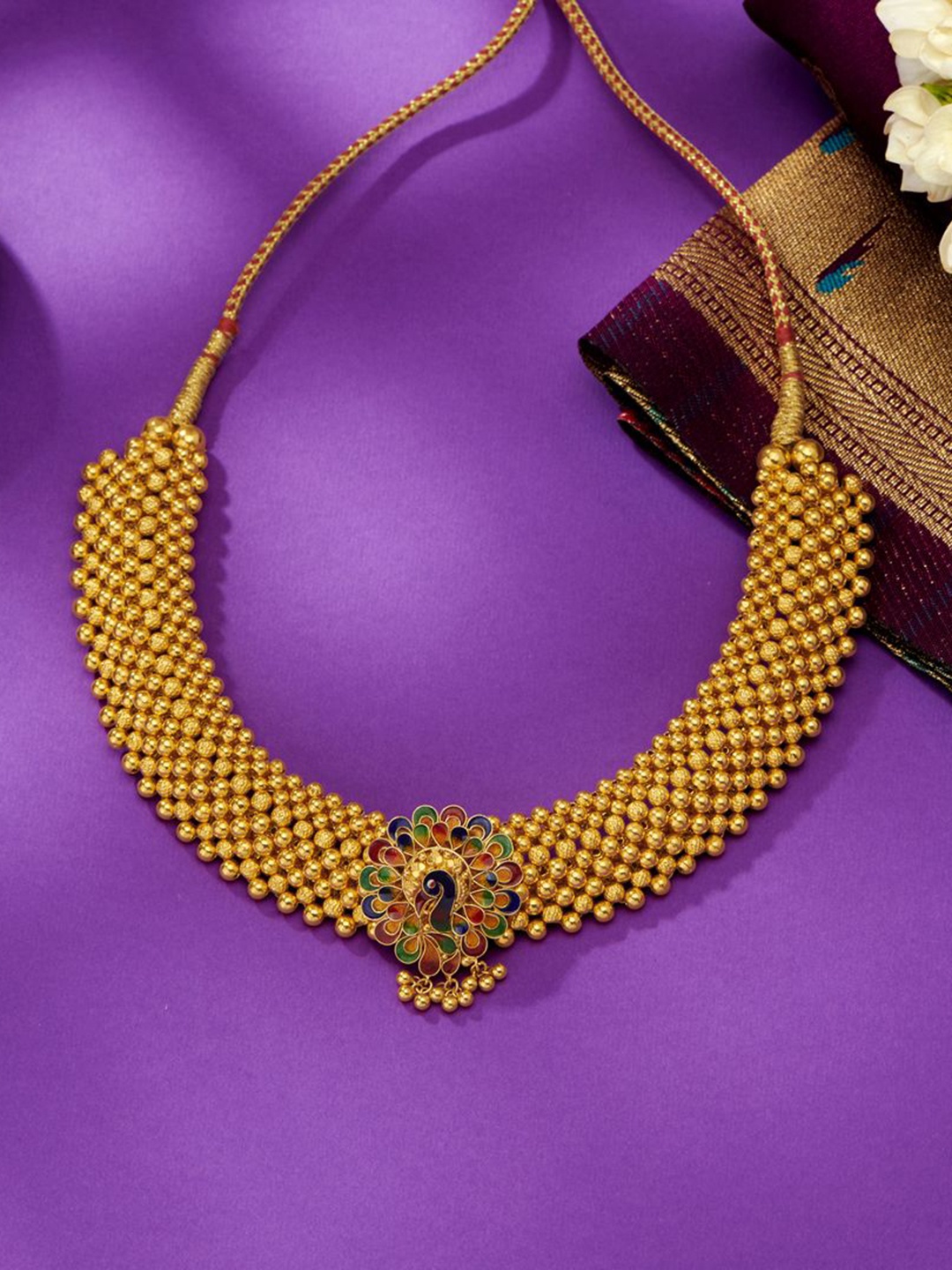 

P N GADGIL JEWELLERS Women 22 Kt Peacock Plume Yellow Gold Thushi Necklace-14.13g