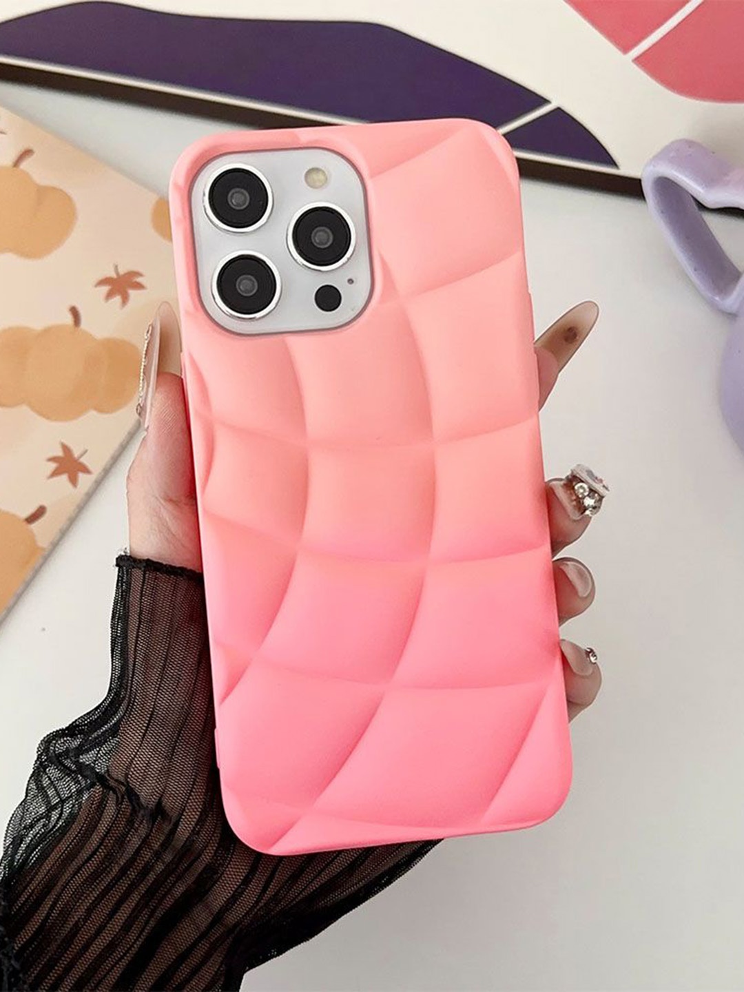 

Luxury Kase LK144 Spherical Gradient Colour Hemisphere Shape iPhone 14 Pro Back Case, Pink