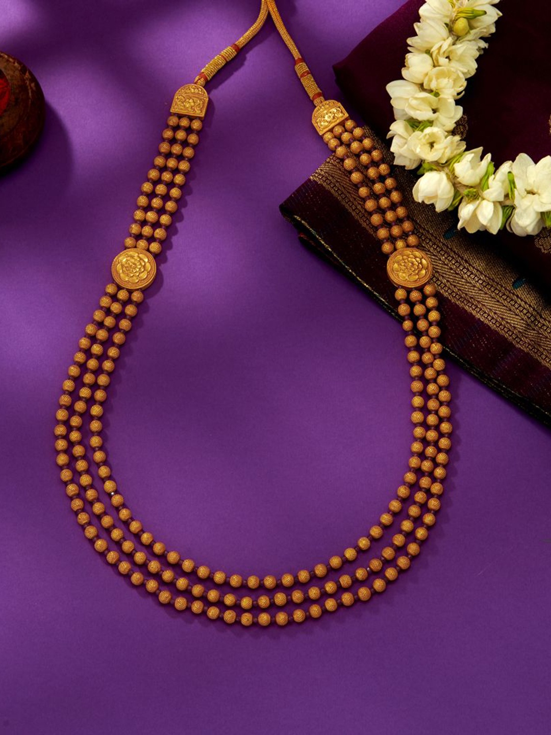 

P N GADGIL JEWELLERS Women Triple Elegance Yellow 22 Kt Gold Thushi Necklace