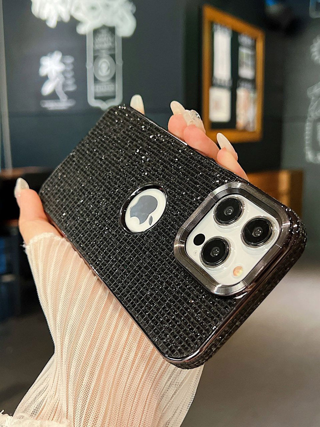 

Luxury Kase LK140 Fashion Bling Glitter iPhone 15 Pro Back Case, Black