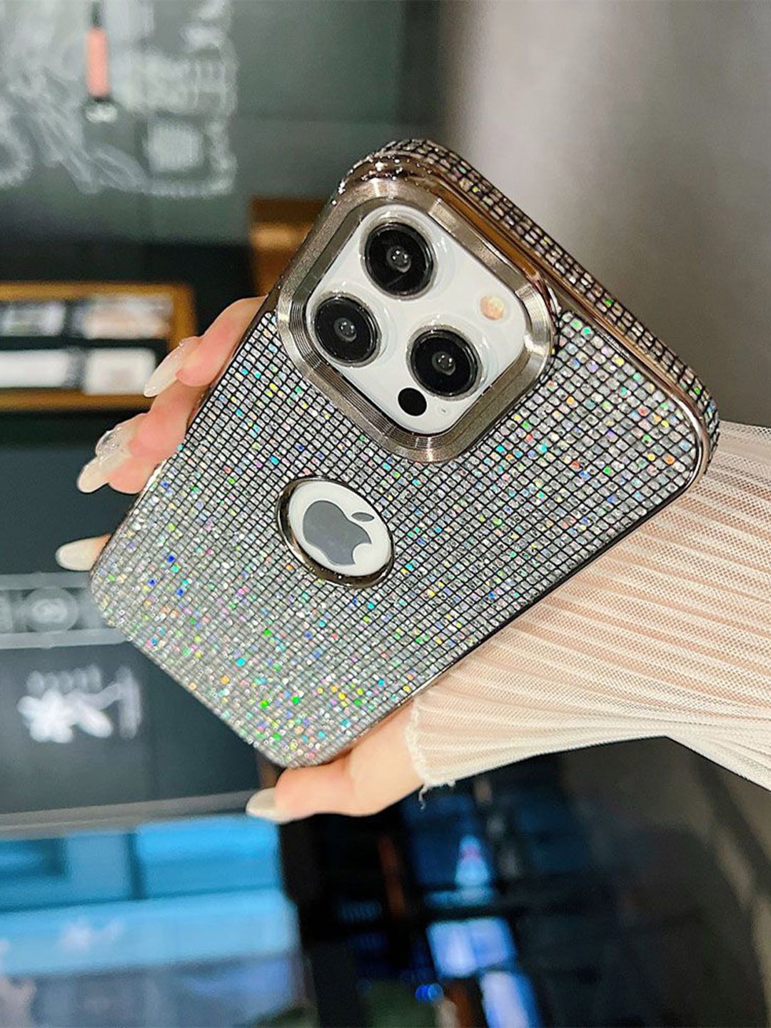 

Luxury Kase LK140 Fashion Bling Glitter iPhone 13 Pro Back Case, Grey