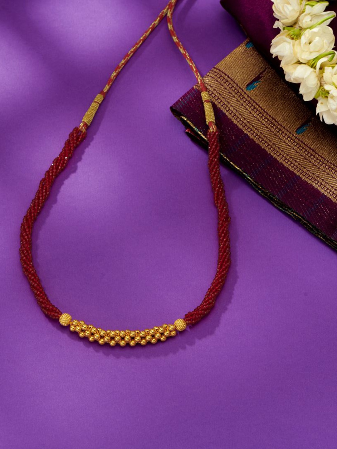 

P N GADGIL JEWELLERS Blazing Red Yellow Gold Thushi Necklace For Woman
