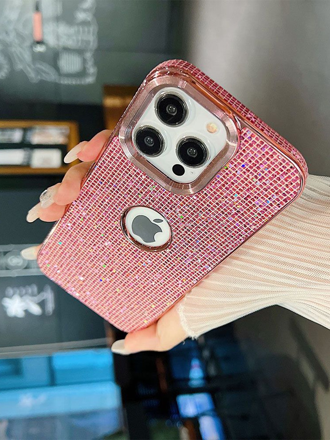 

Luxury Kase LK140 Fashion Bling Glitter iPhone 15 Pro Back Case, Pink