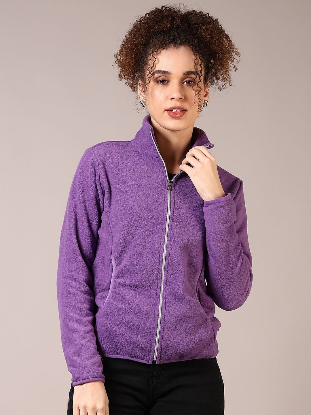 

V-Mart Women Mock Collar Solid Cotton Casual Tailored Jacket, Purple