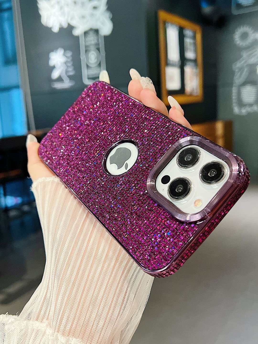 

Luxury Kase Solid Printed iPhone 14 Pro Back Case Mobile Accessories, Purple