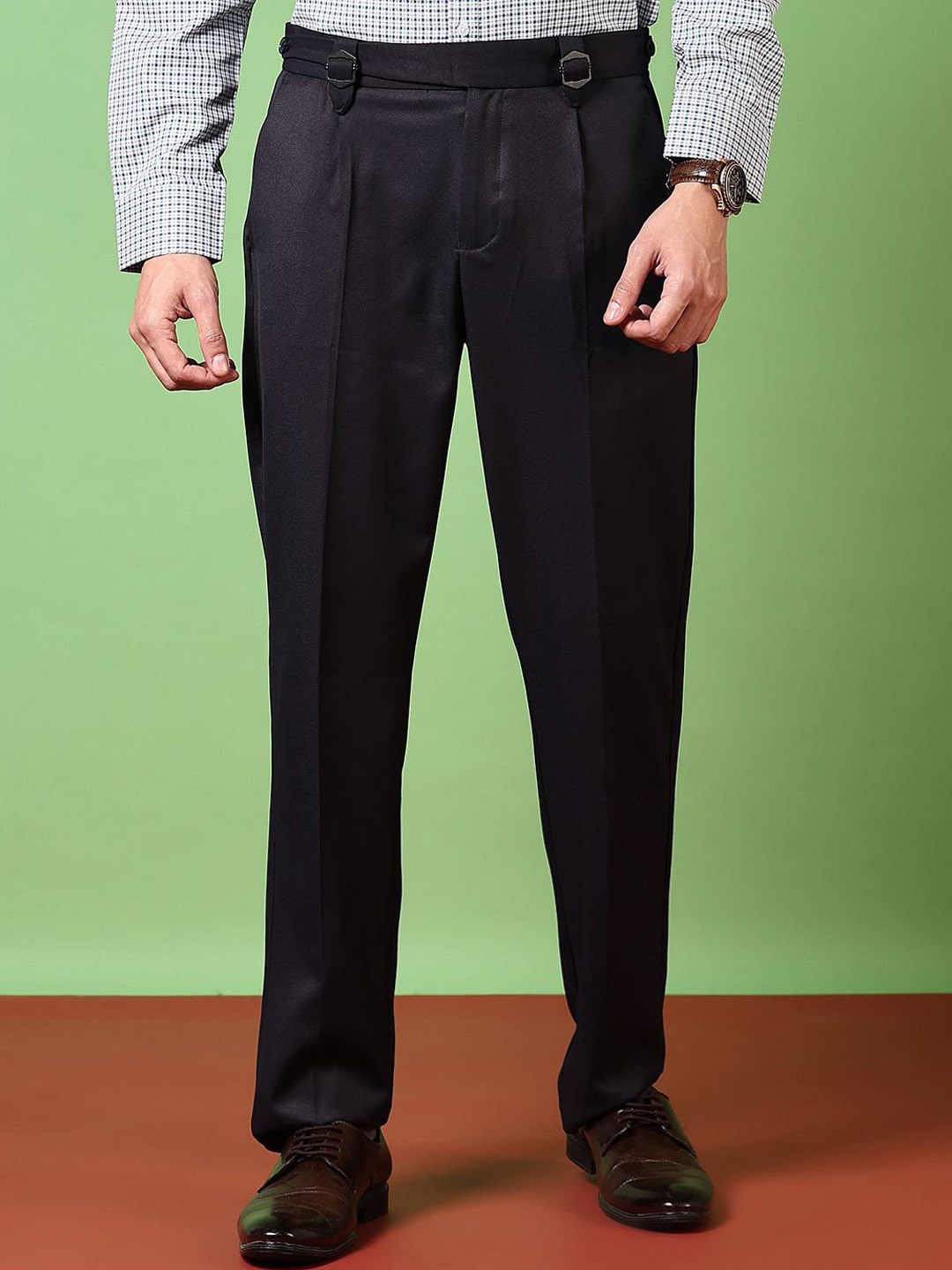 

V-Mart Men Mid-Rise Pleated Formal Trousers, Navy blue