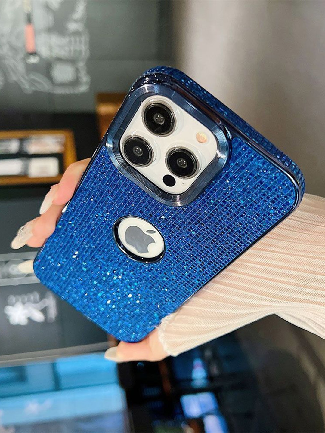 

Luxury Kase LK140 Fashion Bling Glitter iPhone 15 Pro Back Case, Blue