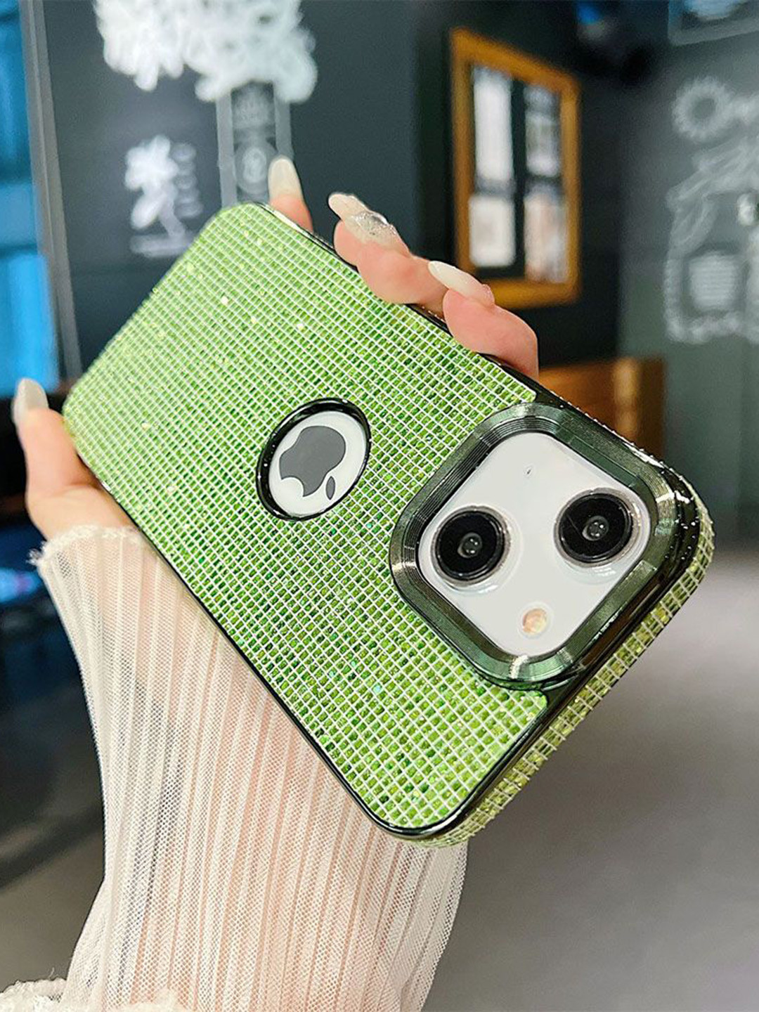 

Luxury Kase Quirky Printed iPhone 15 Plus Back Case Mobile Accessories, Green