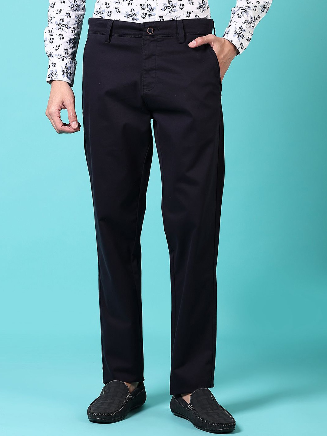 

V-Mart Men Regular Fit Mid-Rise Cotton Chinos Trouser, Navy blue