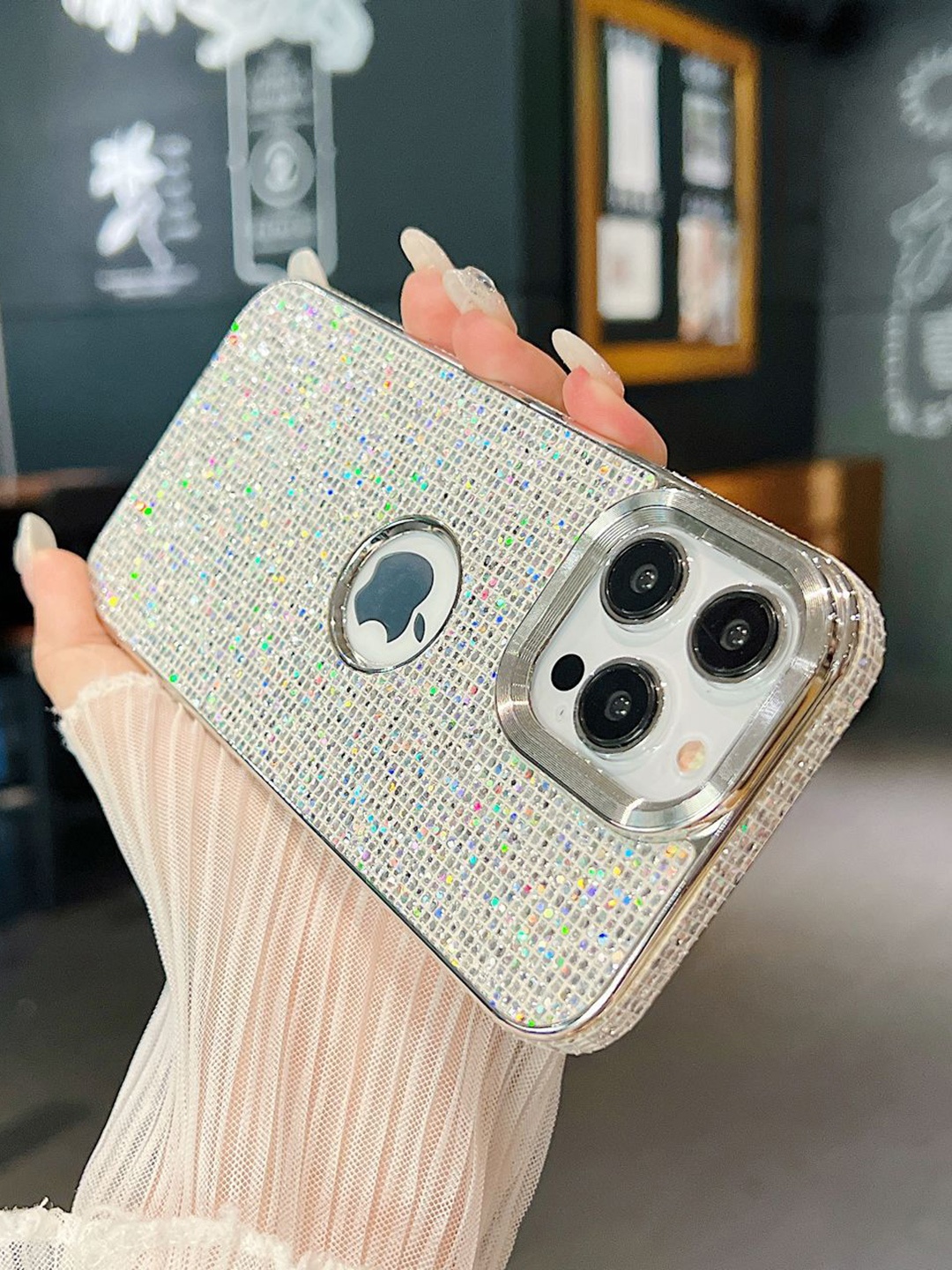 

Luxury Kase LK140 Fashion Bling Glitter iPhone 14 Pro Back Case, White