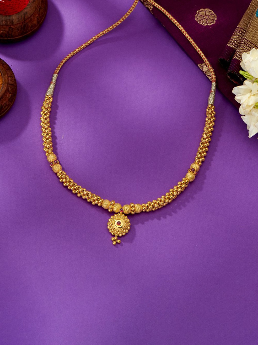 

P N GADGIL JEWELLERS Women 22 Kt Kolhapuri Gold Thushi Necklace 5.65g, Yellow